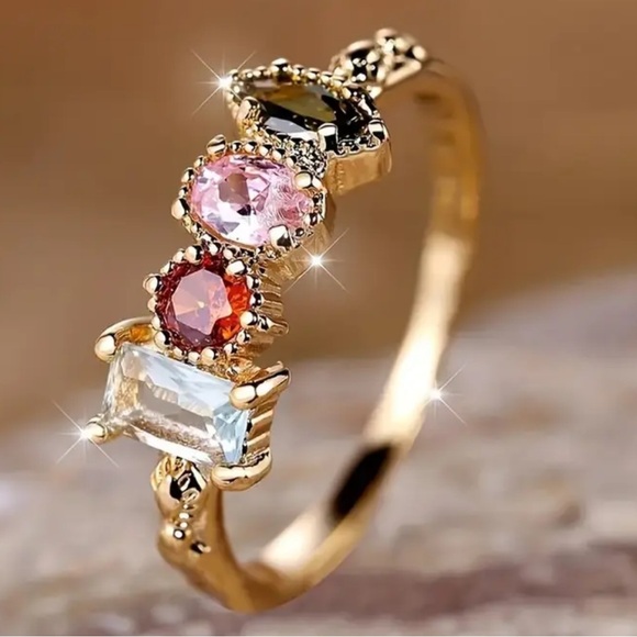 New Modern Trendy Multicolor Gemstone Elegance Ring - Picture 3 of 4